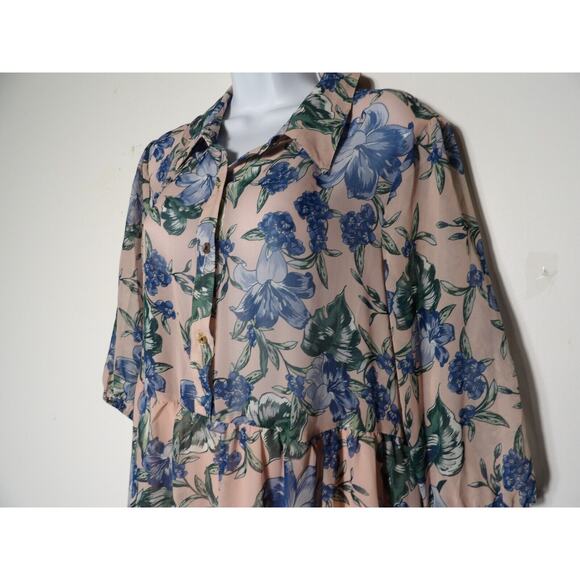 Kate & Lily Size 10 Maxi Dress Sheer Pink Floral Tropical Chiffon Collared Butt - Picture 12 of 15